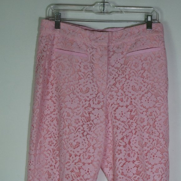 J. Crew Willa Cropped Flare Pants Pink Lace Size 10 High Rise Pastel Trouser - Picture 2 of 7